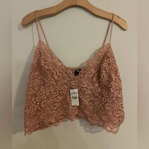 Express Women Pink Lace V-Neck Cropped Bralette Cami Women's Sz XL NWT!
